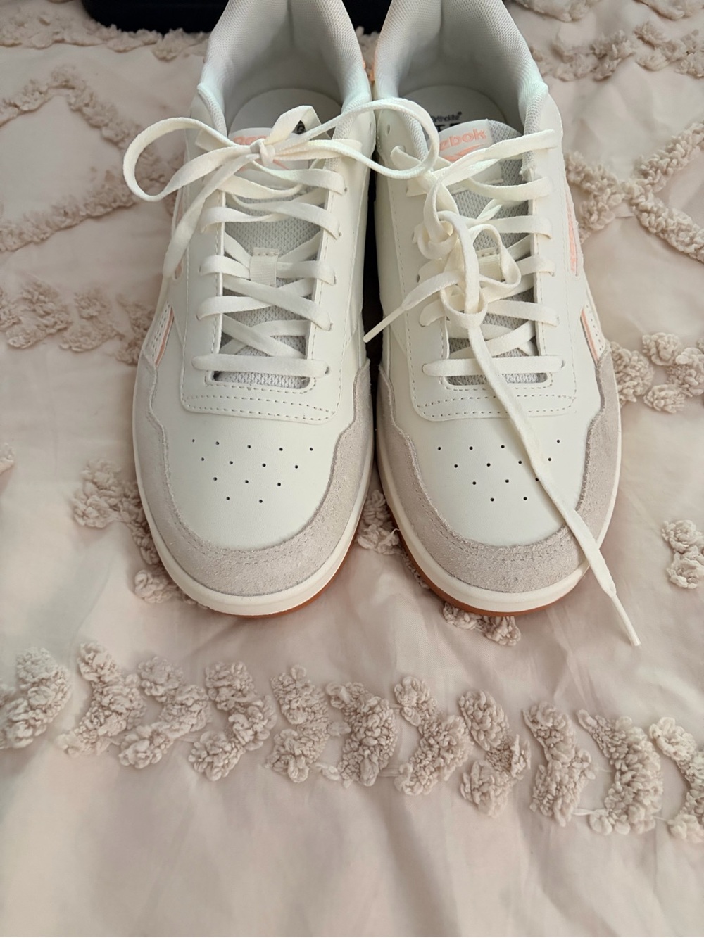 Reebok Women’s White Sneakers with Light Pink Accents